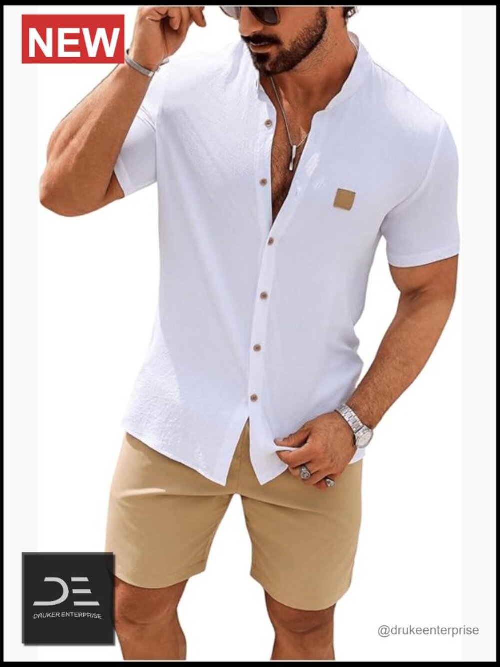 Men's Tracksuit Set: Short Sleeve Button Down Shirt & Drawstring Shorts